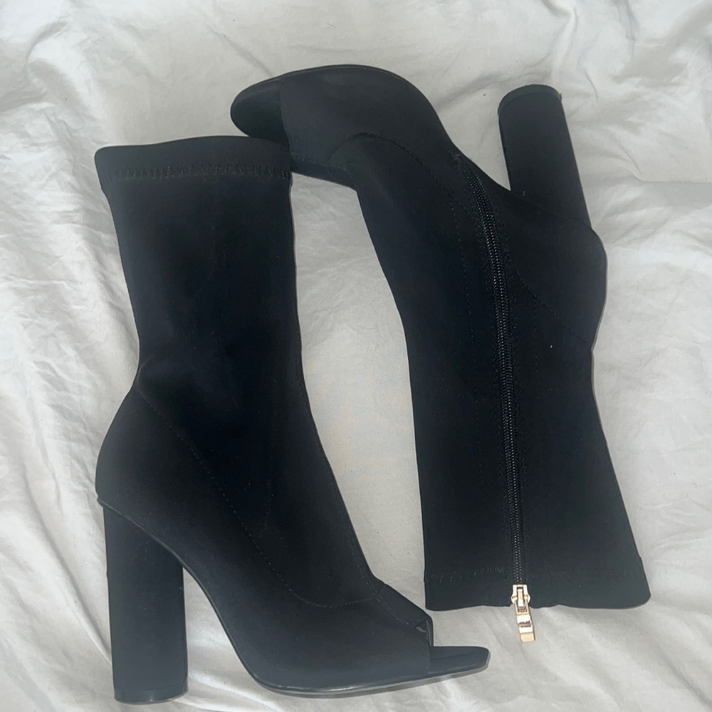 Mid calf open toe boots